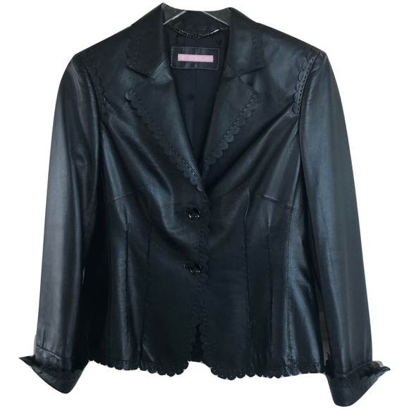 Basler Black Scalloped Edge Lamb Leather Jacket - Picture 4 of 8